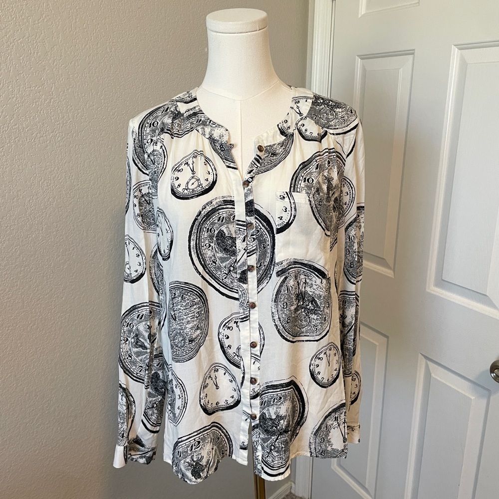 Anthropologie Black and White Graphic Blouse